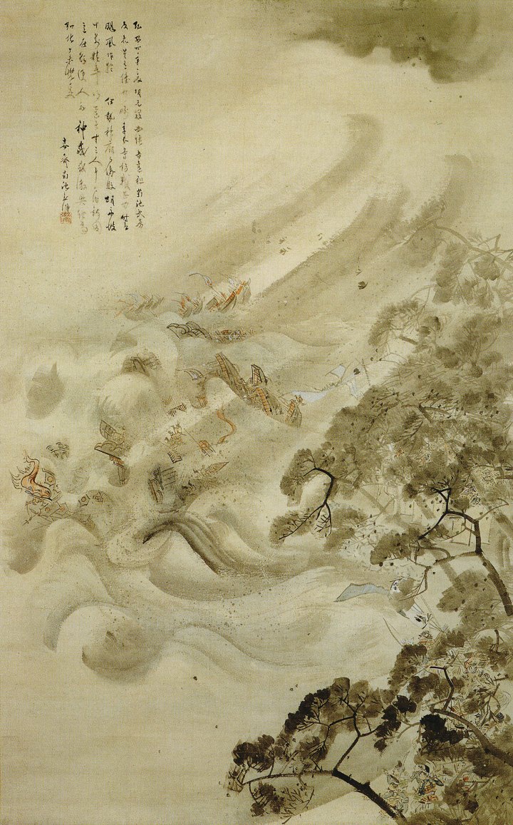 La flotta mongola distrutta da un tifone. Kikuchi Yōsai, 1847 (wikipedia)