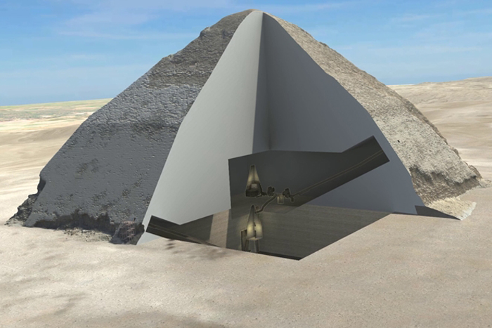 Una sezione 3D della piramide romboidale (Egyptian Ministry of Antiquities, HIP Institute and the Faculty of Engineering, Cairo University)