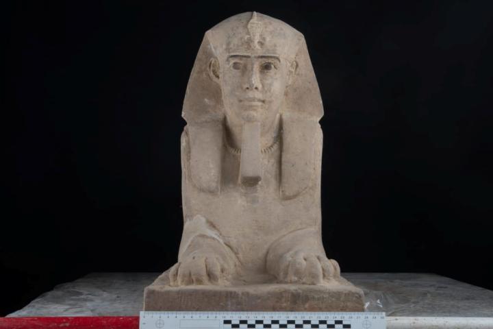 The sandstone statue of Sphinx that was discovered in Kom Ombo Temple in Aswan in upper Egypt is seen in this handout picture