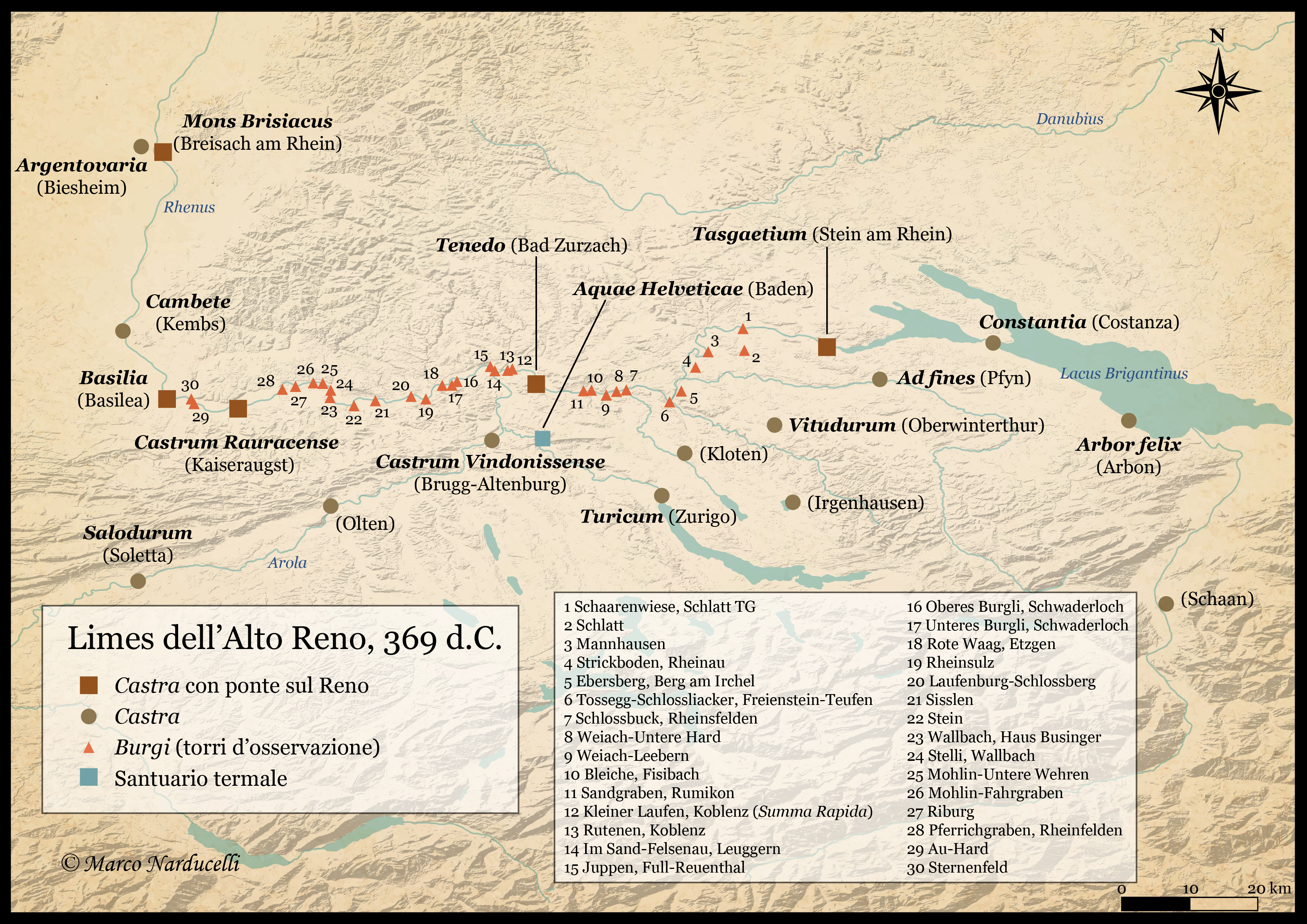 Mappa del limes dell’Alto Reno, 369 d.C.